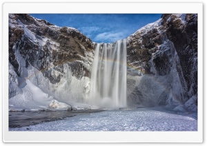 Rainbow over the Skogafoss Waterfall, Iceland, Winter Ultra HD Wallpaper for 4K UHD Widescreen desktop, tablet & smartphone