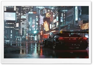 Rainy Cyberpunk City Street 4K UHD Wallpaper for Widescreen and UltraWide Desktop, UltraHD TV, Smartphone, Tablet