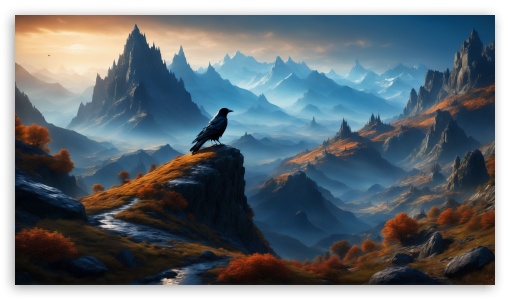 Raven Bird, Rocky Mountains, Autumn UltraHD Wallpaper for UHD 16:9 ; HD 16:9 ;