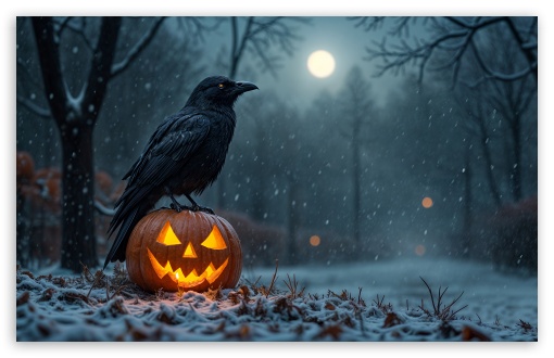 Raven on a Halloween Pumpkin UltraHD Wallpaper for UHD 16:9 ; HD 16:9 ; UltraWide 21:9 24:10 ; Widescreen 16:10 5:3 ; Fullscreen 4:3 5:4 3:2 ; Tablet 1:1 ; Mobile 9:16 9:19.5 9:20 10:16 2:3 3:5 3:4 ;