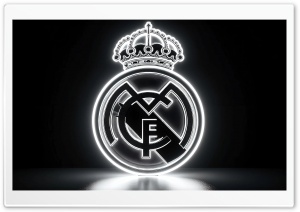 Real Madrid CF Glowing Logo 4K UHD Wallpaper for Widescreen and UltraWide Desktop, UltraHD TV, Smartphone, Tablet