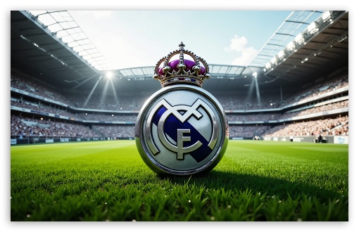 Real Madrid Emblem On Football Field UltraHD Wallpaper for Widescreen 16:10 ;
