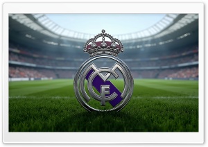 Real Madrid Logo On Football Field 4K UHD Wallpaper for Widescreen and UltraWide Desktop, UltraHD TV, Smartphone, Tablet