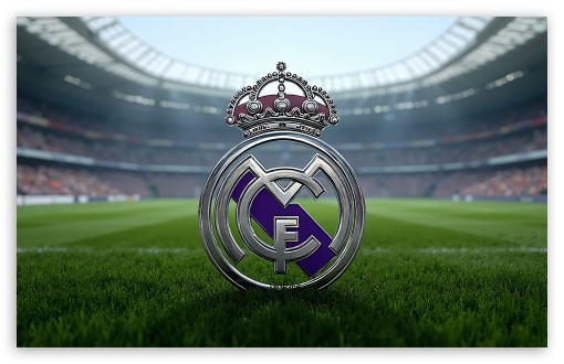 Real Madrid Logo On Football Field UltraHD Wallpaper for Widescreen 16:10 ;