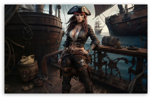 Realistic Beautiful Female Pirate on Ship UltraHD Wallpaper for UHD 16:9 ; HD 16:9 ; UltraWide 21:9 24:10 32:9 32:10 ; Widescreen 16:10 5:3 ; Fullscreen 4:3 5:4 3:2 ; Tablet 1:1 ; Mobile 9:16 9:19.5 9:20 9:21 9:22 10:16 2:3 3:5 3:4 ; Dual 16:10 5:3 16:9 4:3 5:4 3:2 ;