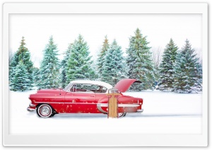Red Chevrolet Bel Air, Snow, Winter Ultra HD Wallpaper for 4K UHD Widescreen desktop, tablet & smartphone