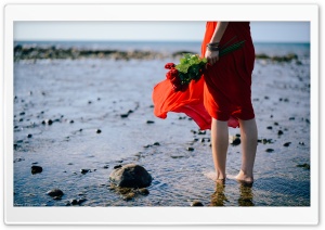 Red Dress, Bare Feet in Water Ultra HD Wallpaper for 4K UHD Widescreen desktop, tablet & smartphone
