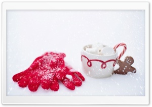 Red Gloves, Hot Chocolate Cup, Snow, Winter Ultra HD Wallpaper for 4K UHD Widescreen desktop, tablet & smartphone