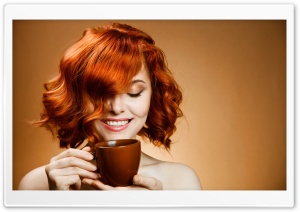 Red Haired Woman Drinking Coffee Ultra HD Wallpaper for 4K UHD Widescreen desktop, tablet & smartphone