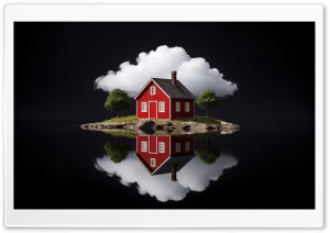 Red House Island Reflection 4K UHD Wallpaper for Widescreen and UltraWide Desktop, UltraHD TV, Smartphone, Tablet