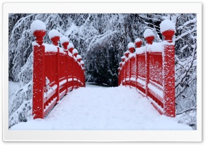 Red Japanese Bridge Winter Ultra HD Wallpaper for 4K UHD Widescreen desktop, tablet & smartphone