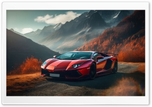 Red Lamborghini Aventador, Mountain, Autumn, Landscape Ultra HD Wallpaper for 4K UHD Widescreen Desktop, Lockscreen, Screensaver, TV, Tablet, Smartphone