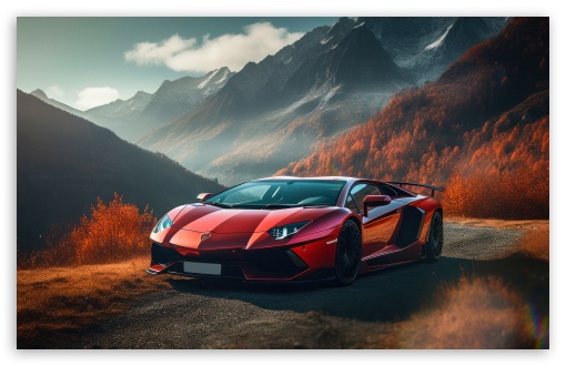 Red Lamborghini Aventador, Mountain, Autumn, Landscape UltraHD Wallpaper for UHD 16:9 ; HD 16:9 ; UltraWide 21:9 24:10 32:9 32:10 ; Widescreen 16:10 5:3 ; Fullscreen 4:3 5:4 3:2 ; Tablet 1:1 ; Dual 16:10 5:3 16:9 4:3 5:4 3:2 ;