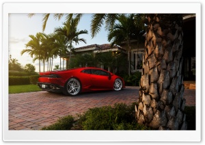 Red Lamborghini Parked in Front of the House Ultra HD Wallpaper for 4K UHD Widescreen Desktop, Lockscreen, Screensaver, TV, Tablet, Smartphone