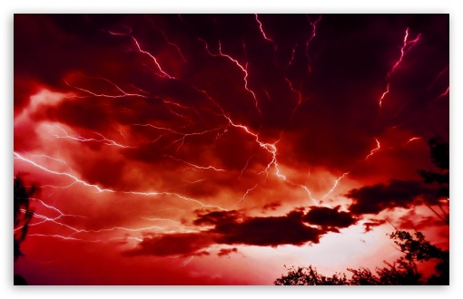 Red LIghtning Sky UltraHD Wallpaper for Widescreen 16:10 ;