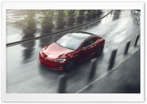 Red Tesla Model S Electric Car, City Curve Ultra HD Wallpaper for 4K UHD Widescreen desktop, tablet & smartphone
