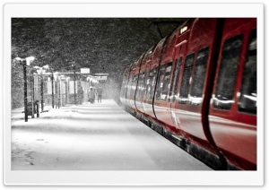 Red Train, Winter Ultra HD Wallpaper for 4K UHD Widescreen desktop, tablet & smartphone