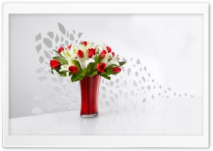 Red Tulips and White Lilies Flowers  In A Vase Ultra HD Wallpaper for 4K UHD Widescreen desktop, tablet & smartphone