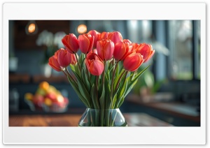 Red Tulips in a Vase Ultra HD Wallpaper for 4K UHD Widescreen Desktop, Lockscreen, Screensaver, TV, Tablet, Smartphone