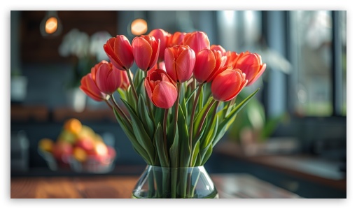 Red Tulips in a Vase UltraHD Wallpaper for UHD 16:9 ; HD 16:9 ;