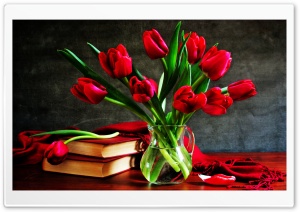 Red Tulips In A Vase On The Table Ultra HD Wallpaper for 4K UHD Widescreen desktop, tablet & smartphone