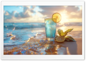 Refreshment, Blue Cocktail, Beach, Summer 4K UHD Wallpaper for Widescreen and UltraWide Desktop, UltraHD TV, Smartphone, Tablet
