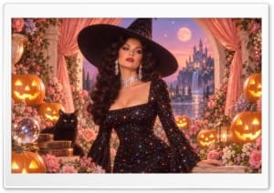 Retro Glamour Halloween Witch Art 4K UHD Wallpaper for Widescreen and UltraWide Desktop, UltraHD TV, Smartphone, Tablet