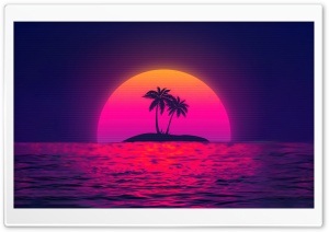 Retro Neon Sunset Palm Tree Art Ultra HD Wallpaper for 4K UHD Widescreen Desktop, Lockscreen, Screensaver, TV, Tablet, Smartphone