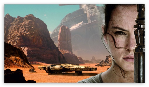 Rey and Millennium_Falcon UltraHD Wallpaper for HD 16:9 ;