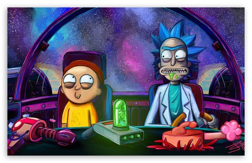 Rick and Morty in their Spaceship Cruising through Outer Space UltraHD Wallpaper for UHD 16:9 ; HD 16:9 ; Widescreen 16:10 5:3 ;