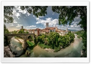 River Old Arch Bridge Town 4K UHD Wallpaper for Widescreen and UltraWide Desktop, UltraHD TV, Smartphone, Tablet