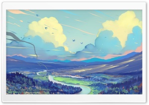 River Valley, Flying Birds, Landscape Ultra HD Wallpaper for 4K UHD Widescreen desktop, tablet & smartphone