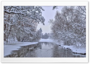 River With Frozen Shores Trees Ultra HD Wallpaper for 4K UHD Widescreen Desktop, Lockscreen, Screensaver, TV, Tablet, Smartphone