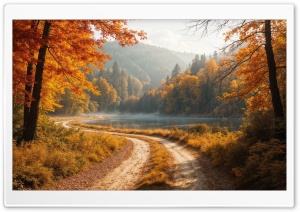 Road along a River Bank, Autumn Ultra HD Wallpaper for 4K UHD Widescreen Desktop, Lockscreen, Screensaver, TV, Tablet, Smartphone