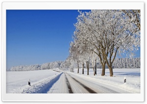 Road In Winter Field Frost On Trees Ultra HD Wallpaper for 4K UHD Widescreen Desktop, Lockscreen, Screensaver, TV, Tablet, Smartphone