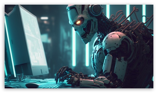 Robot typing on computer UltraHD Wallpaper for HD 16:9 ;