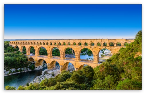 Roman Aqueduct Pont du Gard UltraHD Wallpaper for UHD 16:9 ; HD 16:9 ; UltraWide 21:9 24:10 32:9 32:10 ; Widescreen 16:10 ; Tablet 1:1 ; Mobile 9:16 ; Dual 16:10 16:9 ;