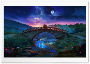 Romantic, Landscape, Sunset, Moon, Bridge 4K UHD Wallpaper for Widescreen and UltraWide Desktop, UltraHD TV, Smartphone, Tablet