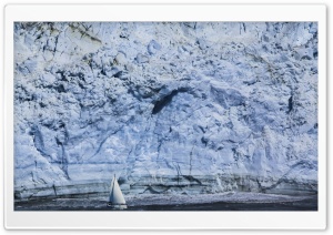 Sailboat Alongside Glacier Ice Shelf Ultra HD Wallpaper for 4K UHD Widescreen desktop, tablet & smartphone