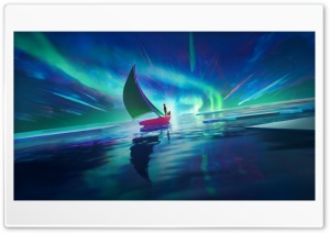 Sailboat Sailing Through The Northern Lights 4K UHD Wallpaper for Widescreen and UltraWide Desktop, UltraHD TV, Smartphone, Tablet
