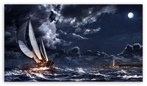 Sailing, Night UltraHD Wallpaper for HD 16:9 ;