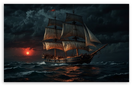 Sailing Ship on the Sea under a Full Moon UltraHD Wallpaper for UHD 16:9 ; HD 16:9 ; UltraWide 21:9 24:10 32:9 32:10 ; Widescreen 16:10 5:3 ; Fullscreen 4:3 5:4 3:2 ; Tablet 1:1 ; Dual 16:10 5:3 16:9 4:3 5:4 3:2 ;