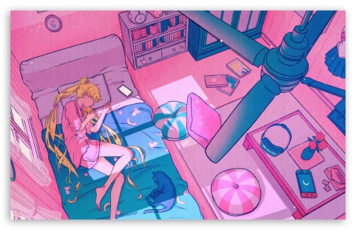 Sailor Moon, Anime, Luna, Black Cat, Bedroom, Sleep, Home, Manga UltraHD Wallpaper for UHD 16:9 ; HD 16:9 ; UltraWide 21:9 24:10 ; Widescreen 16:10 5:3 ; Fullscreen 4:3 5:4 3:2 ; Tablet 1:1 ; Mobile 9:16 9:19.5 9:20 10:16 2:3 3:5 3:4 ;