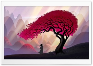 Samurai, Red Tree, Wind, Autumn Ultra HD Wallpaper for 4K UHD Widescreen desktop, tablet & smartphone