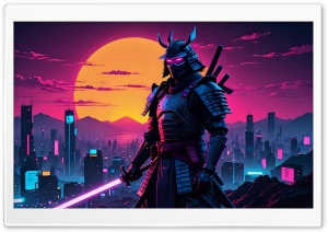 Samurai Retrowave Art Ultra HD Wallpaper for 4K UHD Widescreen desktop, tablet & smartphone