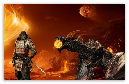 Samurai vs Dragon UltraHD Wallpaper for HD 16:9 ; Widescreen 16:10 5:3 ;