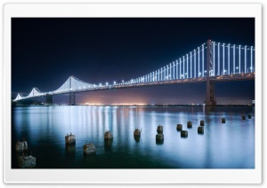 San Francisco Bay Bridge Western Span at night, California Ultra HD Wallpaper for 4K UHD Widescreen desktop, tablet & smartphone