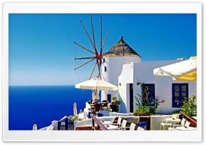 Santorini Windmill Cafe Ultra HD Wallpaper for 4K UHD Widescreen desktop, tablet & smartphone