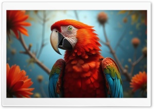 Scarlet Macaw Parrot Portrait Art 4K UHD Wallpaper for Widescreen and UltraWide Desktop, UltraHD TV, Smartphone, Tablet