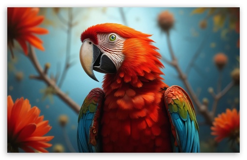 Scarlet Macaw Parrot Portrait Art UltraHD Wallpaper for UHD 16:9 ; HD 16:9 ; Widescreen 16:10 5:3 ; Fullscreen 3:2 ; Tablet 1:1 ;